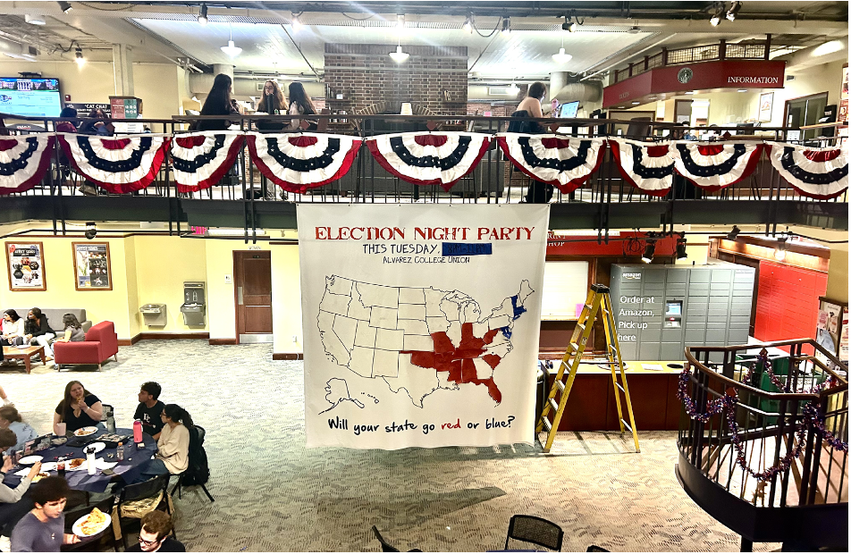 Students gather in the Alvarez College Union to commemorate election night on November 5th. Photos by Claire Kelly ‘25.