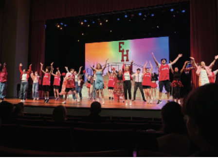 The cast of High School Musical performing in the Duke Family Performance Hall. Photo by Annie Goldstein ‘28.