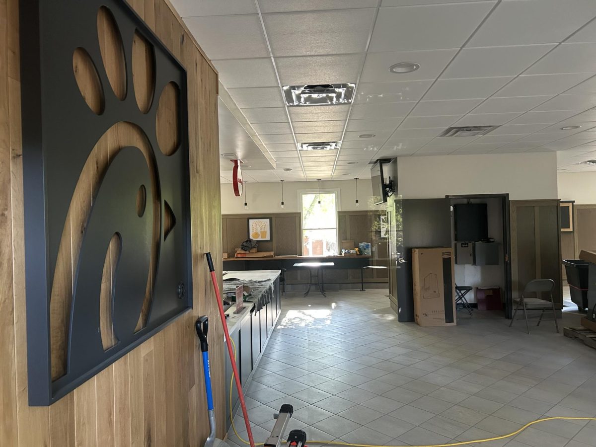 View from a window shows that Chick-fil-A is still under construction.