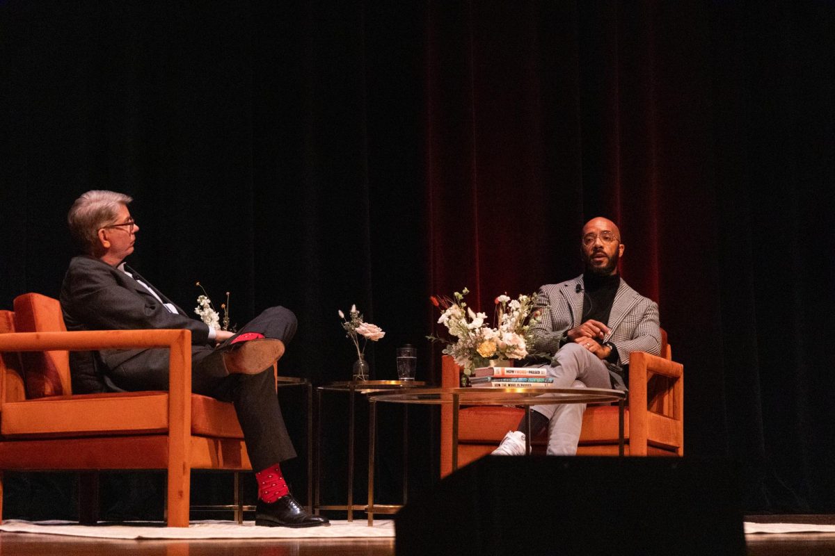 Doug Hicks '90 and Clint Smith '10 at the Reynolds lecture.