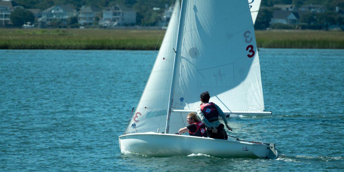 Kyle Hoffman '27 (left) and Zijin Wang '27 (right) at a regatta at the University of North Carolina at Wilmington on Saturday. Photo Courtesy of Zijin Wang.