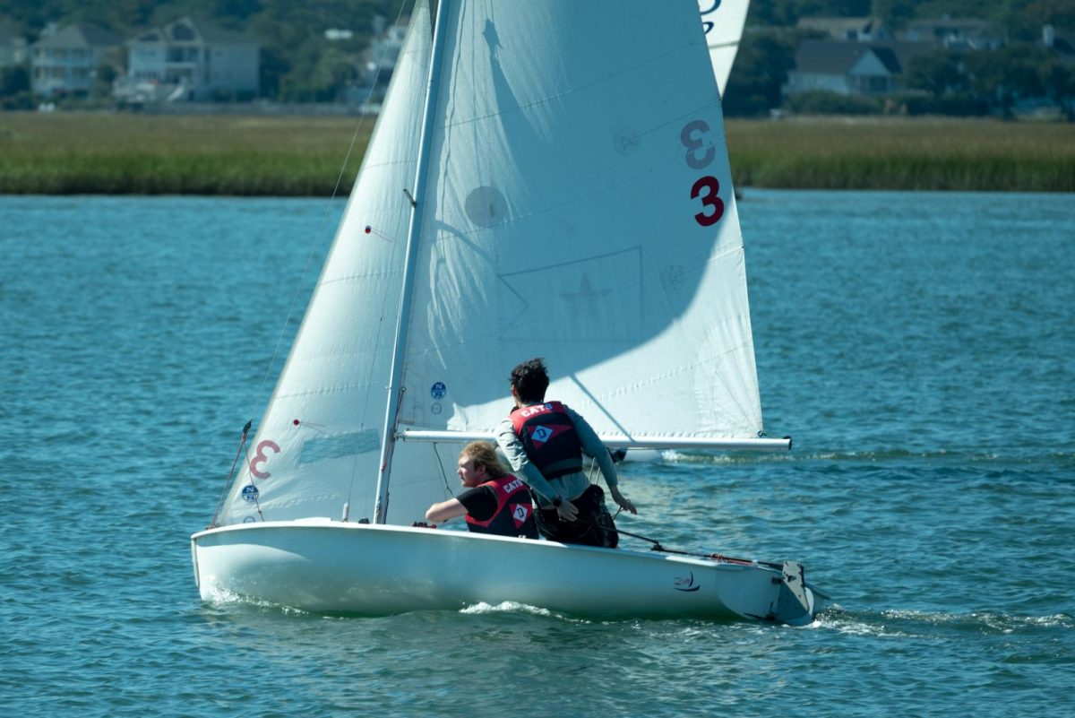 Kyle Hoffman '27 (left) and Zijin Wang '27 (right) at a regatta at the University of North Carolina at Wilmington on Saturday. Photo Courtesy of Zijin Wang.