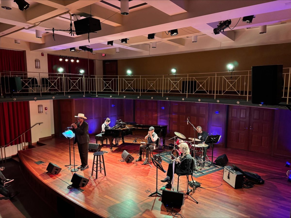 Pamela Sneed (left) performs in Tyler-Tallman Hall.