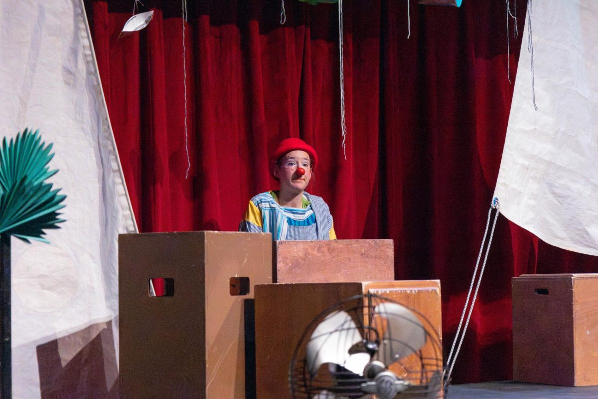 Sarah Catalano ’27 performs in her clown show, Swampfoolery. 