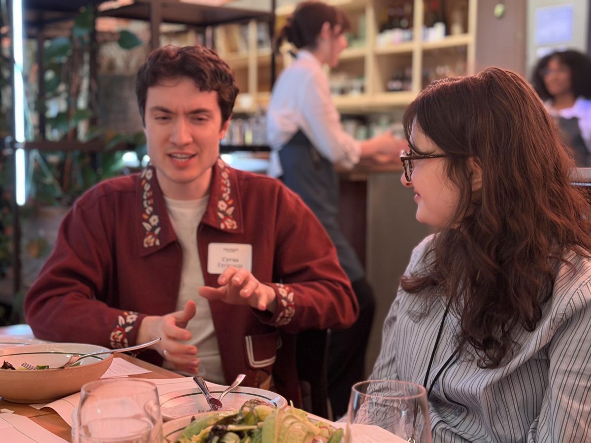 Students connect with alums during a trip to New York City. 