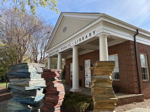 A sculpture outside the Davidson Public Library.
